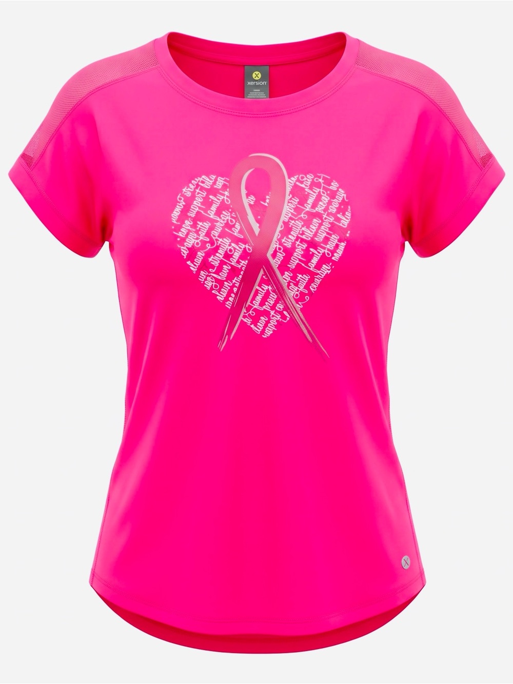 Xersion Hot Pink Short Sleeve Breast Cancer Heart Ribbon with Mesh Tee - Picture 2 of 6